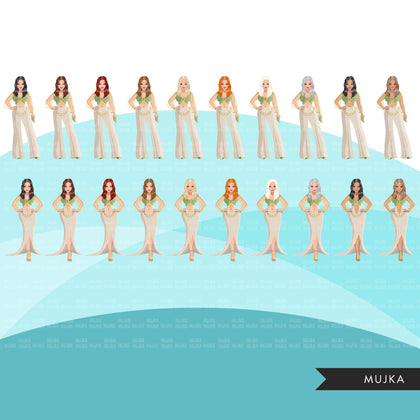 Fashion Graphics, Caucasian Woman Green Cocktail dress, long hair, Sublimation designs for Cricut & Cameo, commercial use PNG clipart