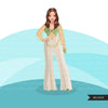Fashion Graphics, Caucasian Woman Green Cocktail dress, long hair, Sublimation designs for Cricut & Cameo, commercial use PNG clipart
