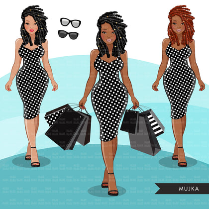 Fashion Graphics, Black Woman shopping, braids, Sublimation designs for Cricut & Cameo, commercial use PNG clipart
