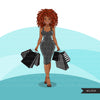 Gráficos de moda, compras de mulheres negras, afro encaracolado, designs de sublimação para Cricut e Cameo, uso comercial png