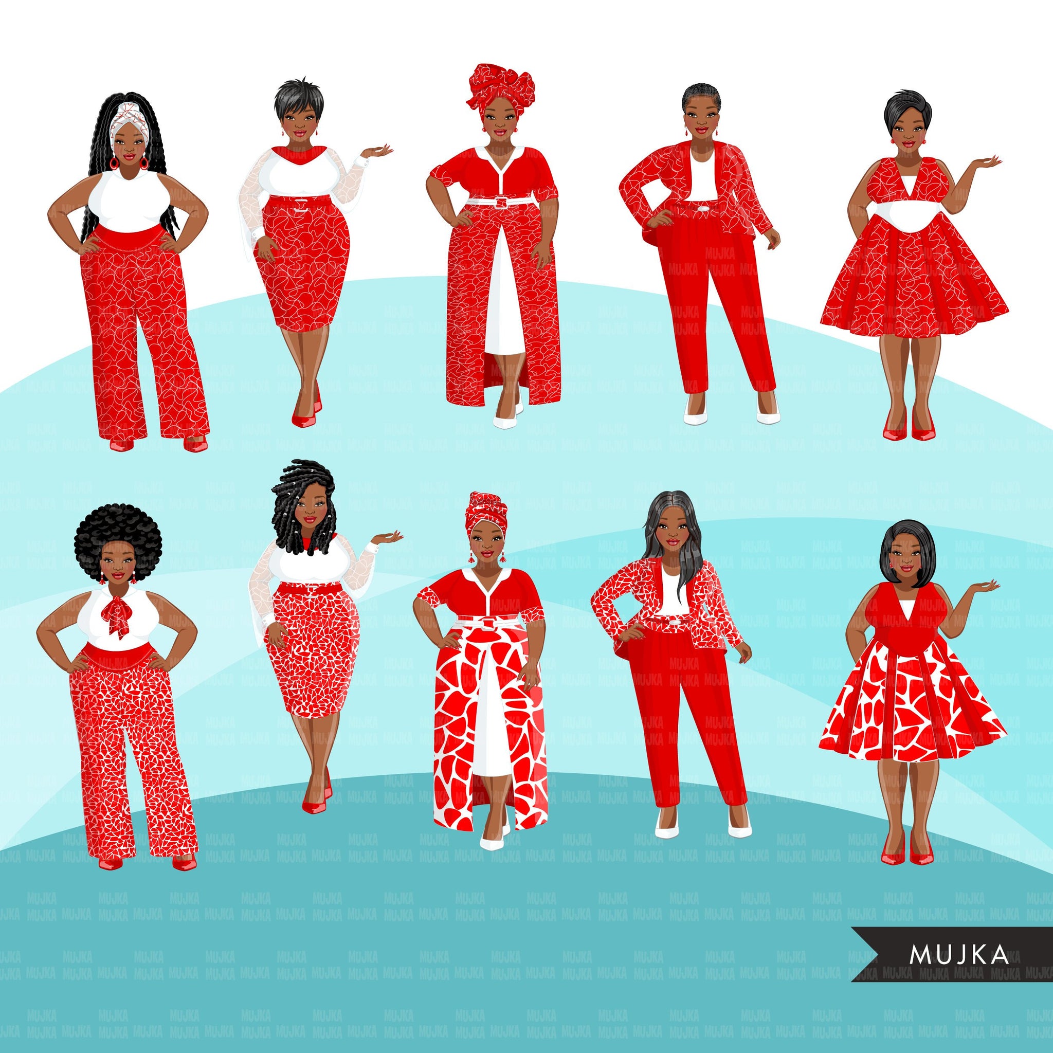 Fashion Clipart, Curvy Black woman, red dress, sisters, friends, siste – MUJKA CLIPARTS