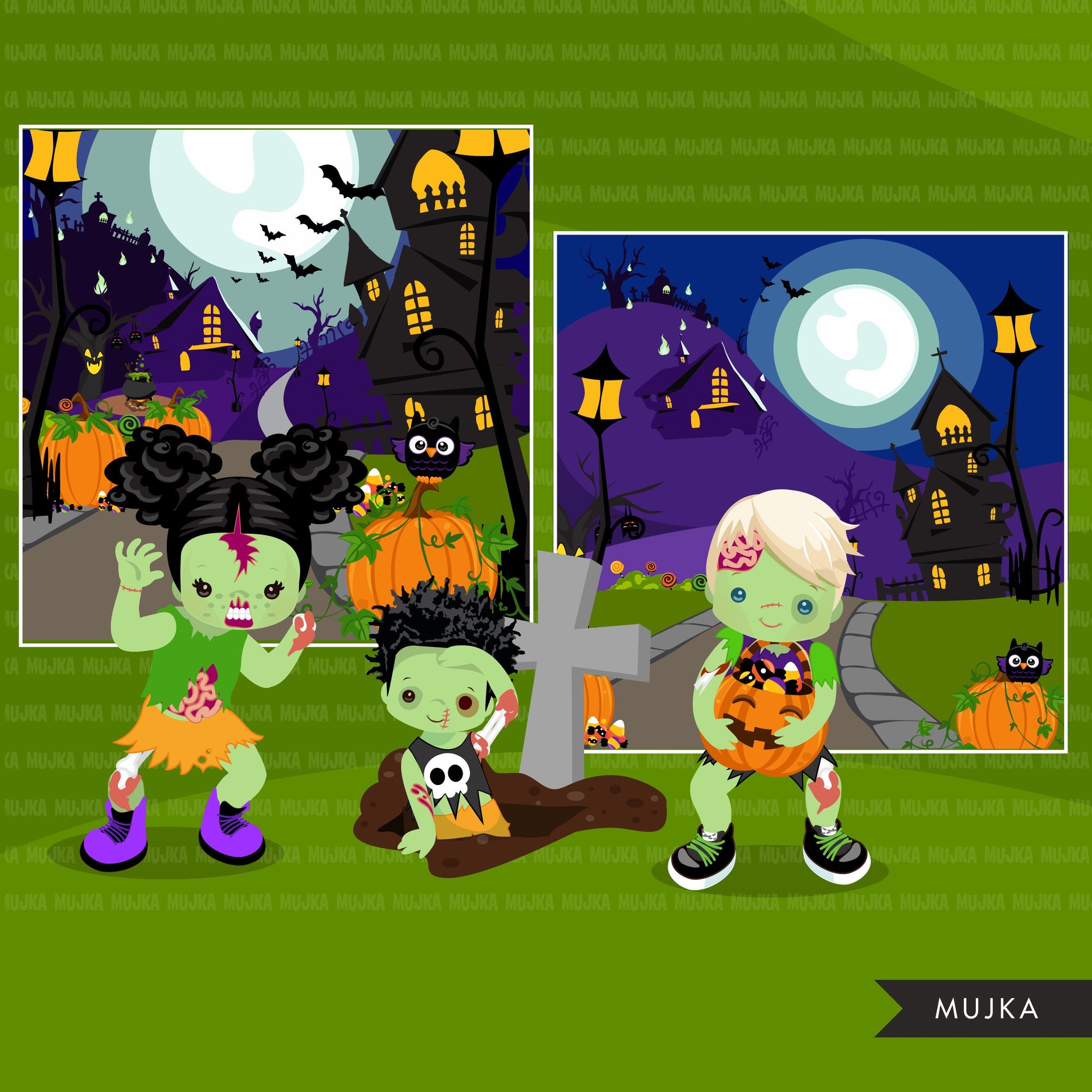 Halloween clipart, zombie clipart, zombie kids, grave, rip, brains png graphics, sublimation designs, Halloween party