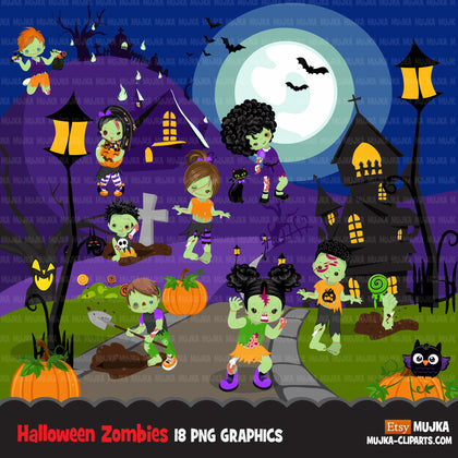 Halloween clipart, zombie clipart, zombie kids, grave, rip, brains png graphics, sublimation designs, Halloween party