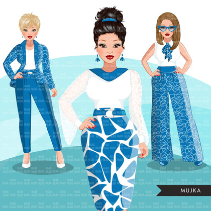 Fashion Clipart, woman graphic, blue dress, sisters, friends, sisterhood Sublimation designs for Cricut & Cameo, commercial use PNG