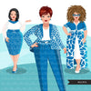 Fashion Clipart, curvy woman clipart, blue dress, sisters, friends, sisterhood Sublimation designs for Cricut & Cameo, commercial use PNG