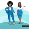 Fashion Clipart, Curvy Black woman graphics, blue dress, sisters, friends, sisterhood Sublimation for Cricut & Cameo, commercial use PNG