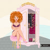 Fashion Graphics, lingerie clip art, bedroom boudoir, Caucasian woman Sublimation design for Cricut & Cameo, commercial use PNG clipart