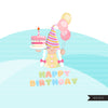 Cumpleaños gnomos Clipart, gráficos de cumpleaños, pastel, fiesta de cumpleaños arco iris Gráficos de gnomos, diseños de sublimación digital png