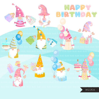 Birthday gnomes Clipart, birthday graphics, pastel, rainbow birthday party Gnome graphics, png digital sublimation designs