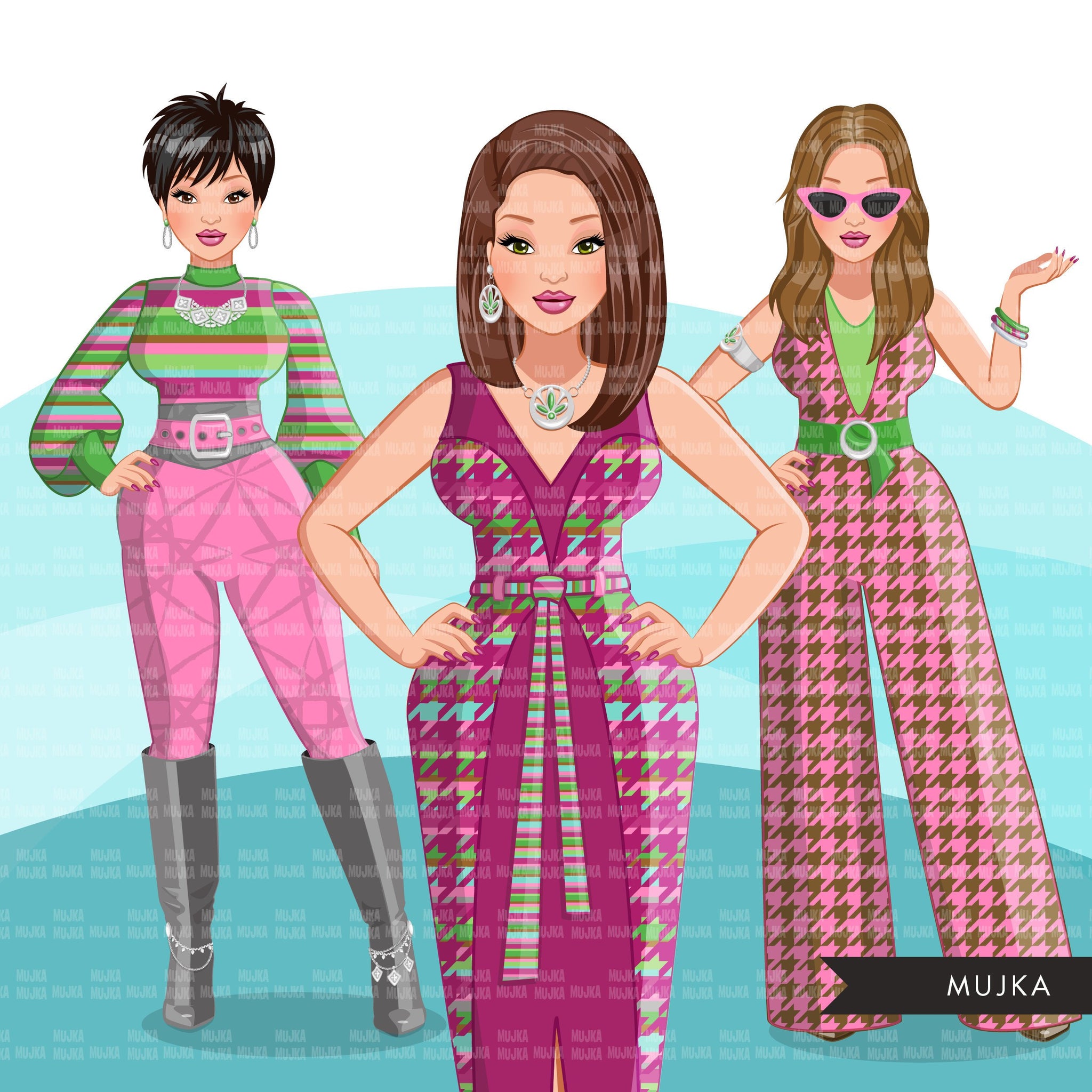 Fashion Clipart, woman graphic, green pink dress, sisters, friends, si MUJKA CLIPARTS Fashion Clipart, woman graphic, green pink dress, sisters, friends, si MUJKA CLIPARTS
