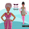 Fashion Clipart, Black woman graphics, green pink, sisters, friends, sisterhood Sublimation designs for Cricut & Cameo, commercial use PNG