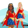 Fashion Clipart, Halloween woman, black woman graphics, afro superhero Sublimation designs for Cricut & Cameo, commercial use PNG