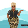 Fashion Graphics, Curvy Black Woman leopard skirt, pixie hair, Sublimation designs for Cricut & Cameo, commercial use PNG clipart