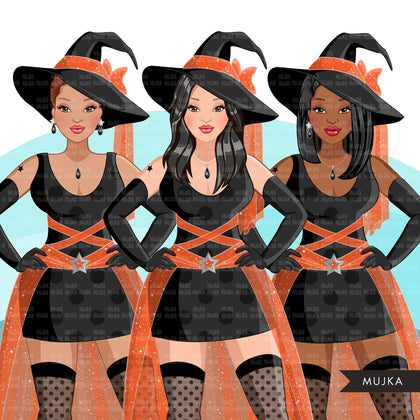 Fashion Clipart, Halloween woman, black woman graphics, afro Witch Sublimation designs for Cricut & Cameo, commercial use PNG
