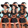 Clipart de moda, mulher de Halloween, gráficos de mulher negra, designs de sublimação de bruxa afro para Cricut &amp; Cameo, uso comercial PNG