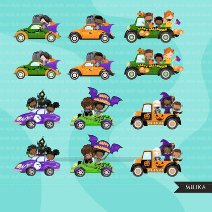 Drive by Halloween Party parade clipart, kids quarantine halloween party, drive through party truck, car graphics, PNG clip art, boys, girls