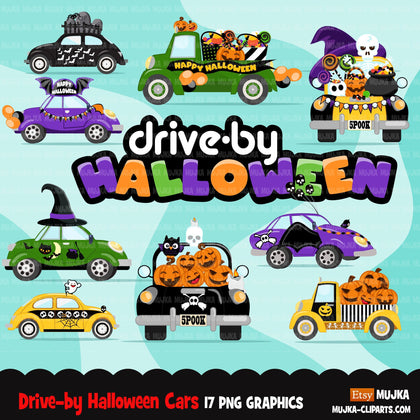 Drive by Halloween Party parade clipart, quarantine party, drive through party truck, car graphics, PNG clip art