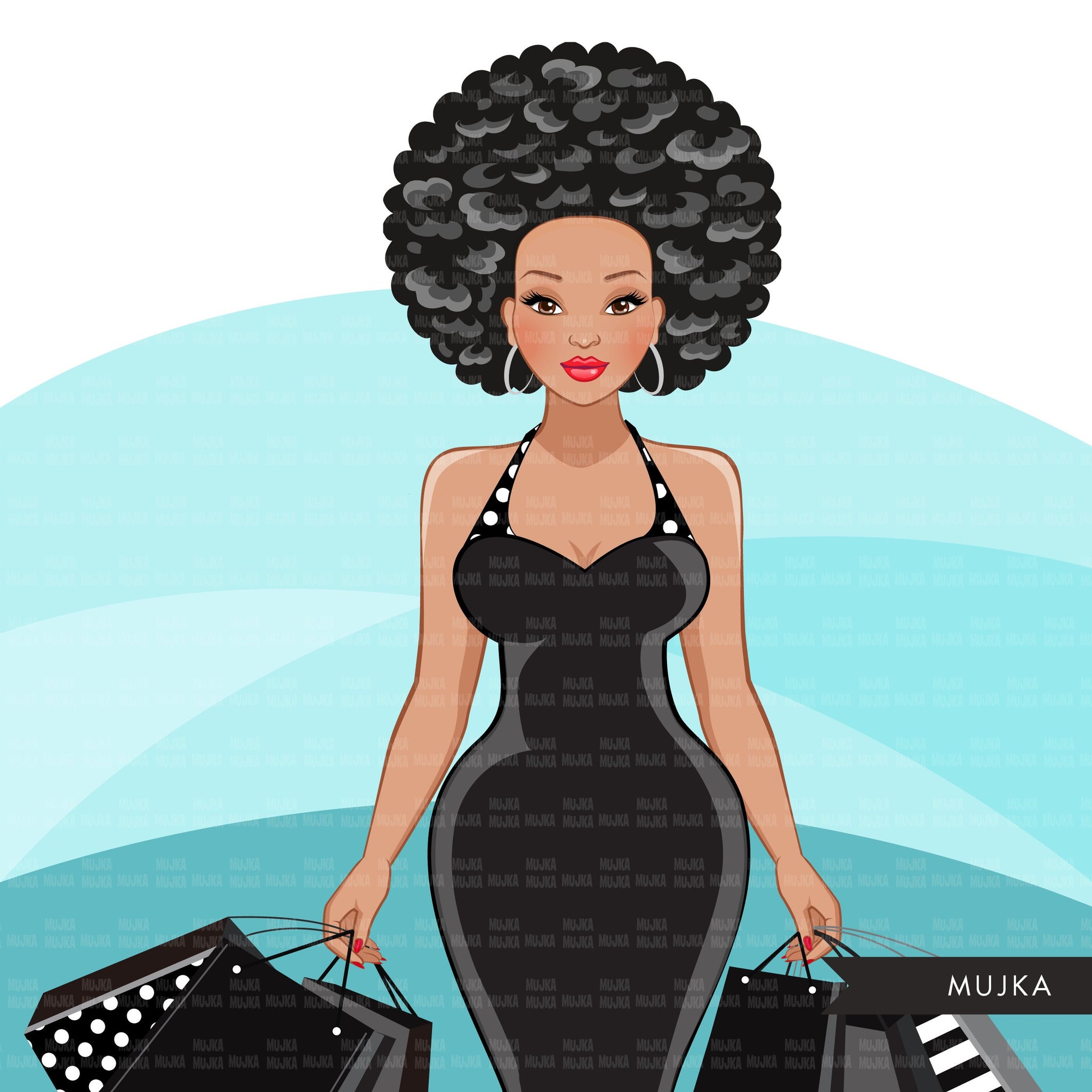 Gráficos de moda, compras de mulheres negras, mulher afro, designs de sublimação para Cricut e Cameo, uso comercial PNG clipart