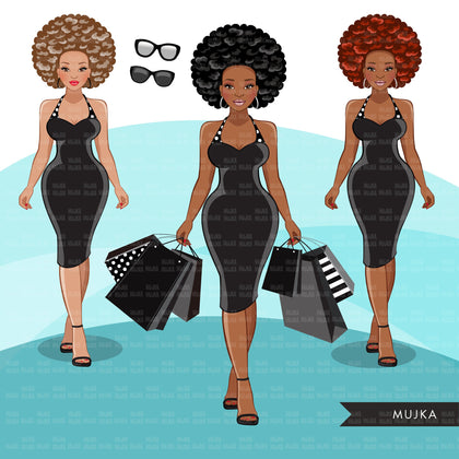 Fashion Graphics, Black Woman shopping, afro woman, Sublimation designs for Cricut & Cameo, commercial use PNG clipart