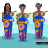 Ankara Fashion Graphics, blue and yellow African dress, curvy black woman Sublimation designs for Cricut & Cameo, commercial use PNG clipart