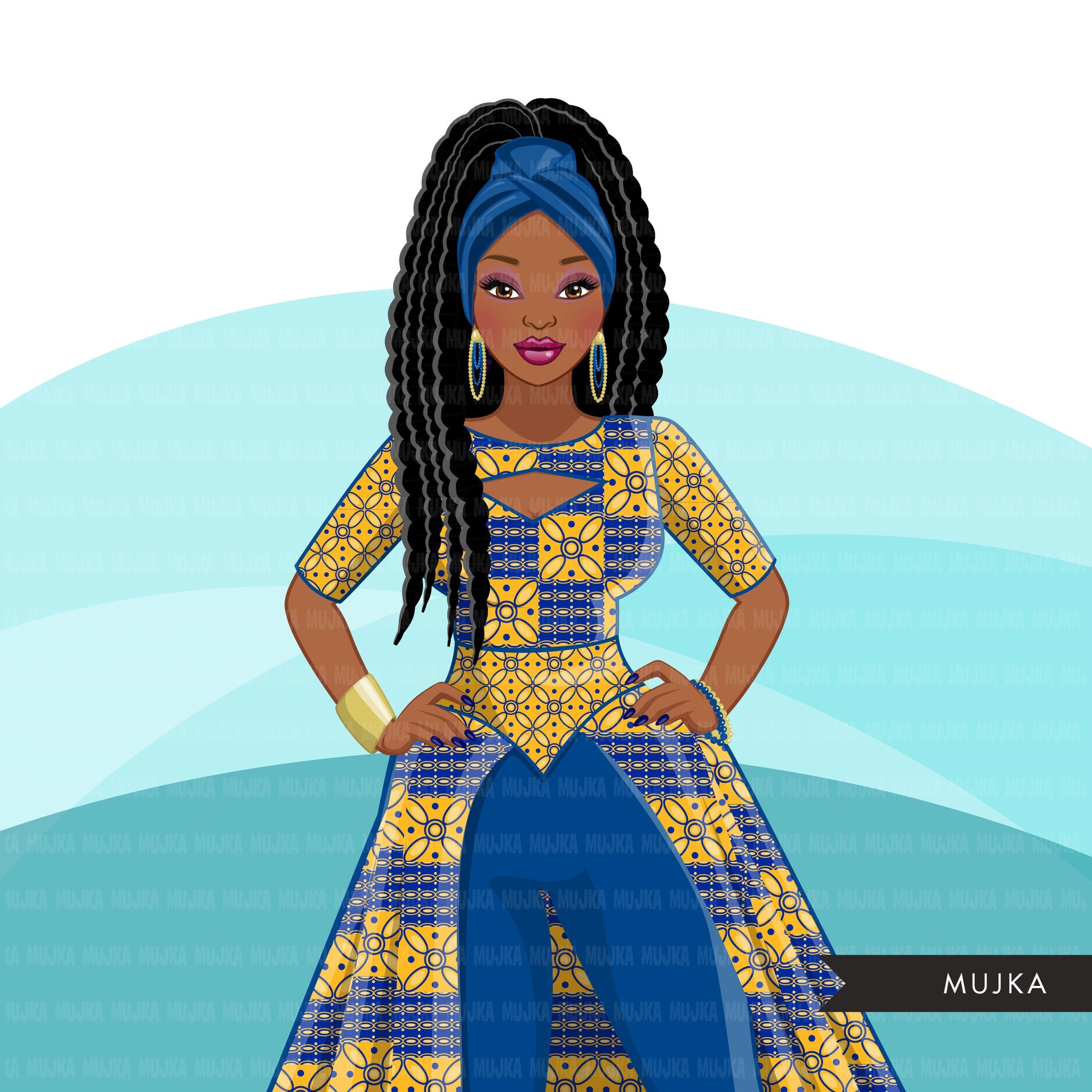 Ankara Fashion Graphics, royal blue gold, African dress, black woman S MUJKA CLIPARTS Ankara Fashion Graphics, royal blue gold, African dress, black woman S MUJKA CLIPARTS