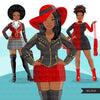 Fashion Clipart, Black woman, black and red dress, sisters, friends, sisterhood Sublimation designs for Cricut & Cameo, commercial use PNG