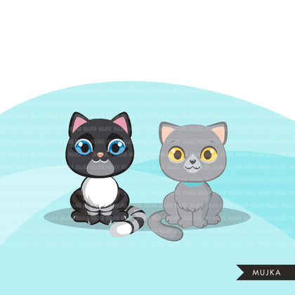 Cat clipart, pets, Black cat, Siamese kittens, best friends graphics, commercial use Sublimation digital PNG animal clip art