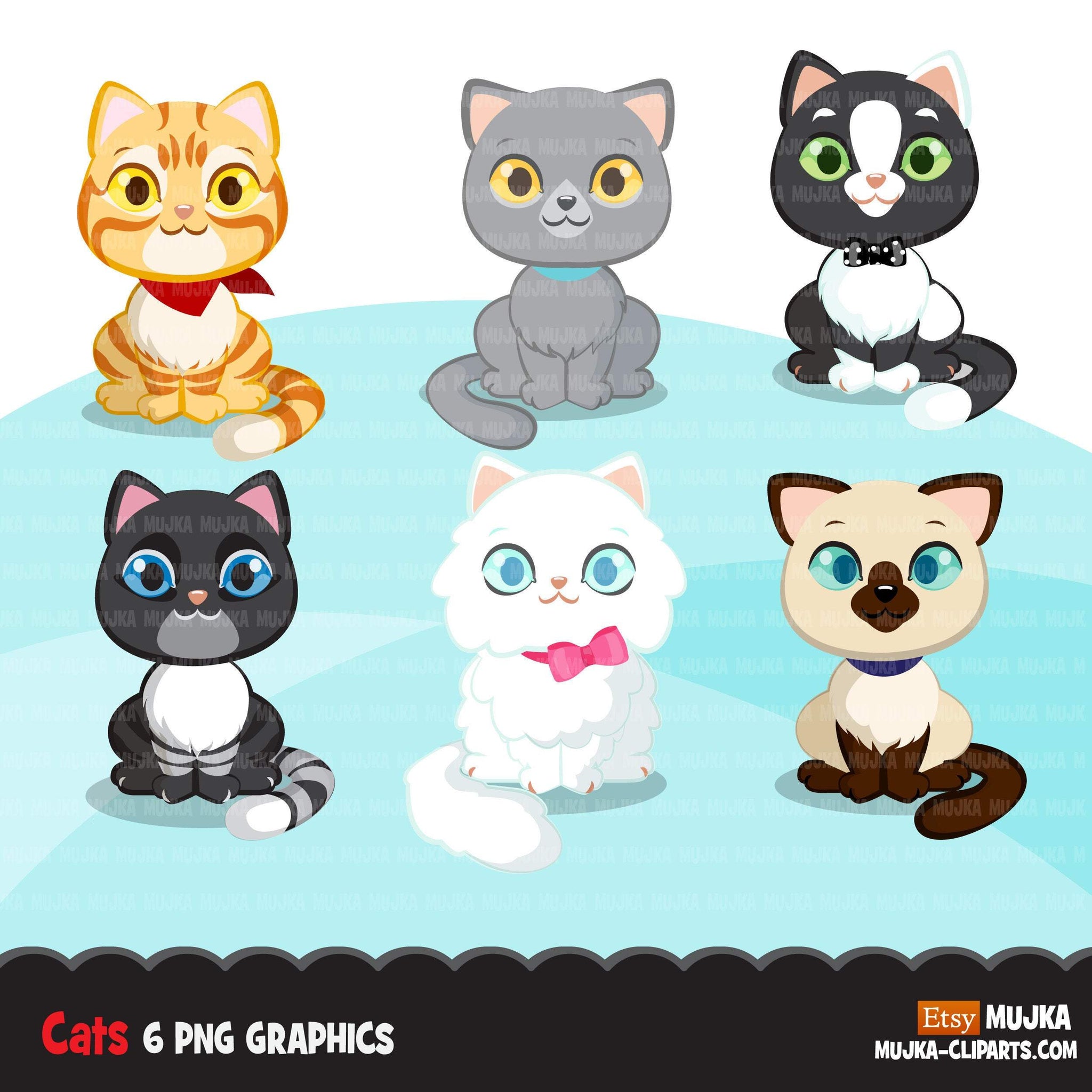 Imágenes prediseñadas de gatos, mascotas, gato negro, gatitos siameses, gráficos de mejores amigos, uso comercial Sublimación digital PNG clip art de animales