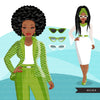 Fashion Clipart, Black woman graphics, green dress, sisters, friends, sisterhood Sublimation designs for Cricut & Cameo, commercial use PNG