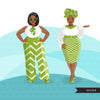 Fashion Clipart, Curvy Black woman, green dress, sisters, friends, sisterhood Sublimation designs for Cricut & Cameo, commercial use PNG