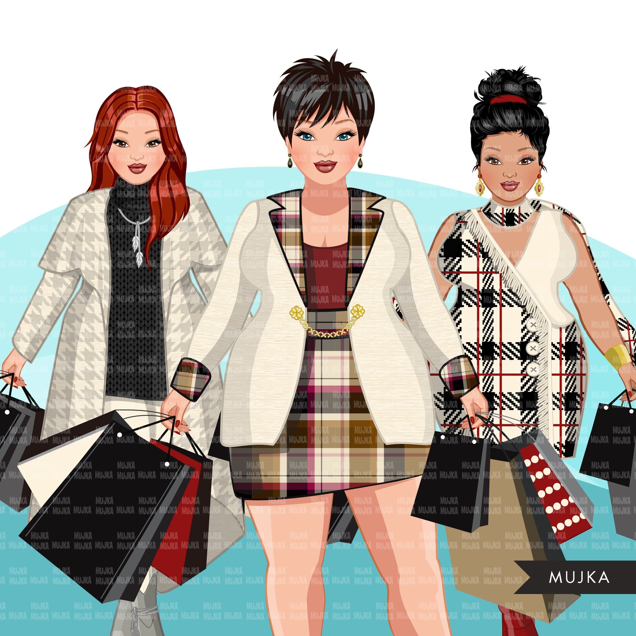 Fall Fashion Graphics, curvy Woman, winter shopping sisters, friends Sublimation designs for Cricut & Cameo, commercial use PNG clipart