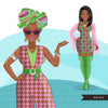 Fashion Clipart, Black woman graphics, green pink, sisters, friends, sisterhood Sublimation designs for Cricut & Cameo, commercial use PNG