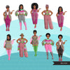 Fashion Clipart, curvy Black woman, green pink, sisters, friends, sisterhood Sublimation designs for Cricut & Cameo, commercial use PNG