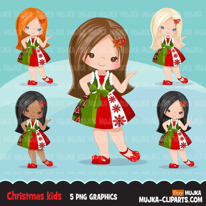 Christmas Clipart, little girl christmas outfit, Noel graphics, Holiday characters, png sublimation digital clip art