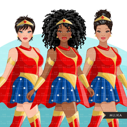 Fashion Clipart, Halloween woman, black woman graphics, afro superhero Sublimation designs for Cricut & Cameo, commercial use PNG