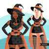 Fashion Clipart, Halloween woman, black woman graphics, afro Witch Sublimation designs for Cricut & Cameo, commercial use PNG