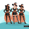 Fashion Clipart, Halloween woman, black woman graphics, afro Witch Sublimation designs for Cricut & Cameo, commercial use PNG