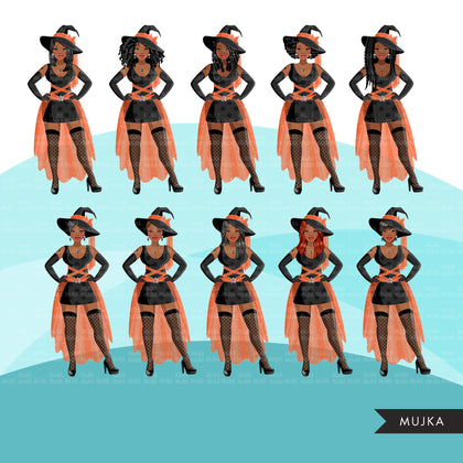 Fashion Clipart, Halloween woman, black woman graphics, afro Witch Sublimation designs for Cricut & Cameo, commercial use PNG