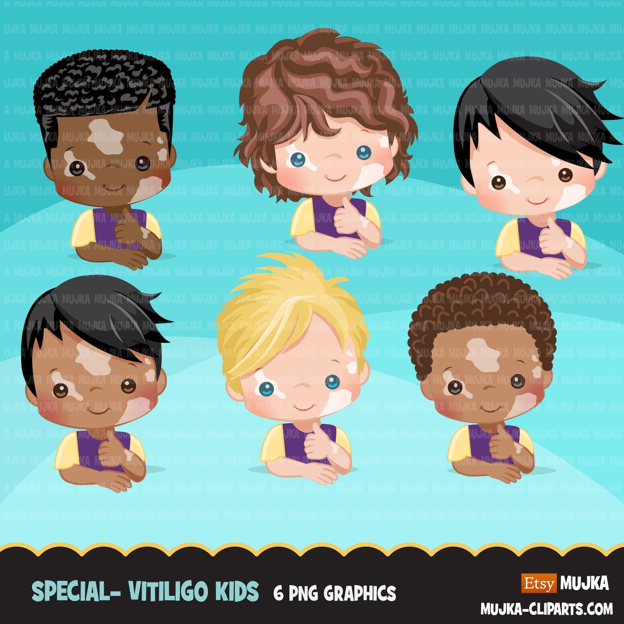 Special Needs Vitiligo clipart, autoimmune disease, marble skin boy, afro black boy png digital sublimation clip art