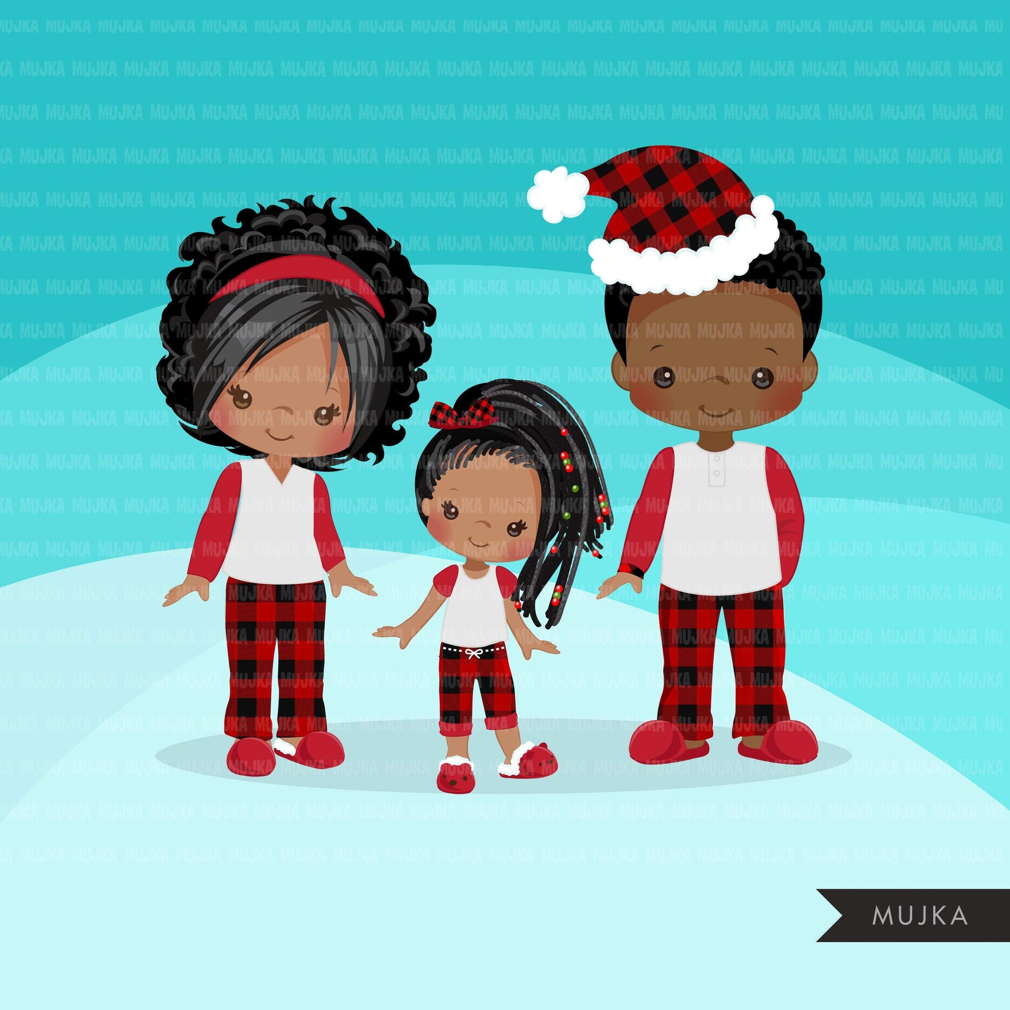 Paquete de imágenes prediseñadas de pijama de Navidad, ilustraciones de Noel, familia de pijamas, gráficos de uso comercial, crea tu propia familia, clip art de sublimación Png