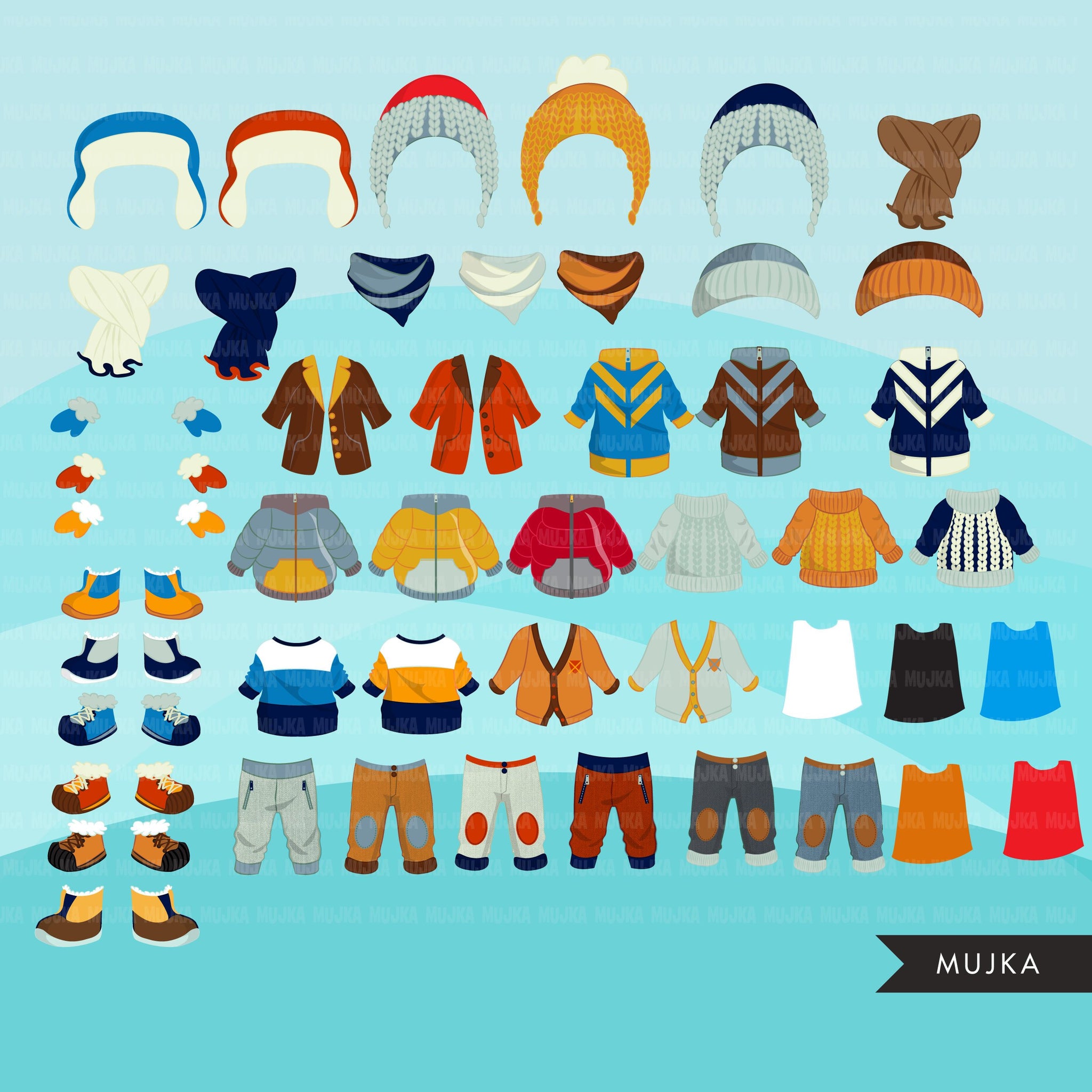Paper doll clipart, Winter outfits, winter Dress up Party, boy fashion, black boy, png clip art, commercial use sublimation graphics