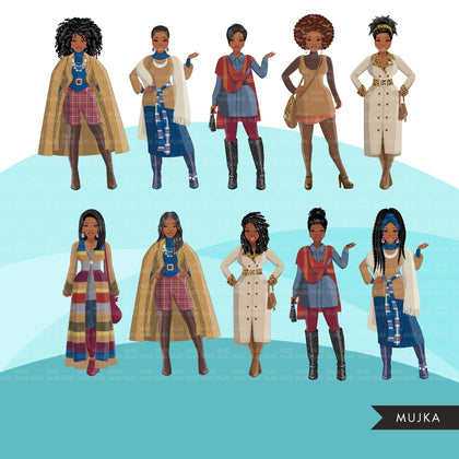 Fashion Clipart, Black woman graphics, fall fashion, sisters, friends, sisterhood Sublimation designs for Cricut & Cameo, commercial use PNG