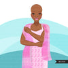 Breast cancer clipart, black woman graphics, survivor, pink ribbon, Sublimation designs for Cricut & Cameo, commercial use PNG