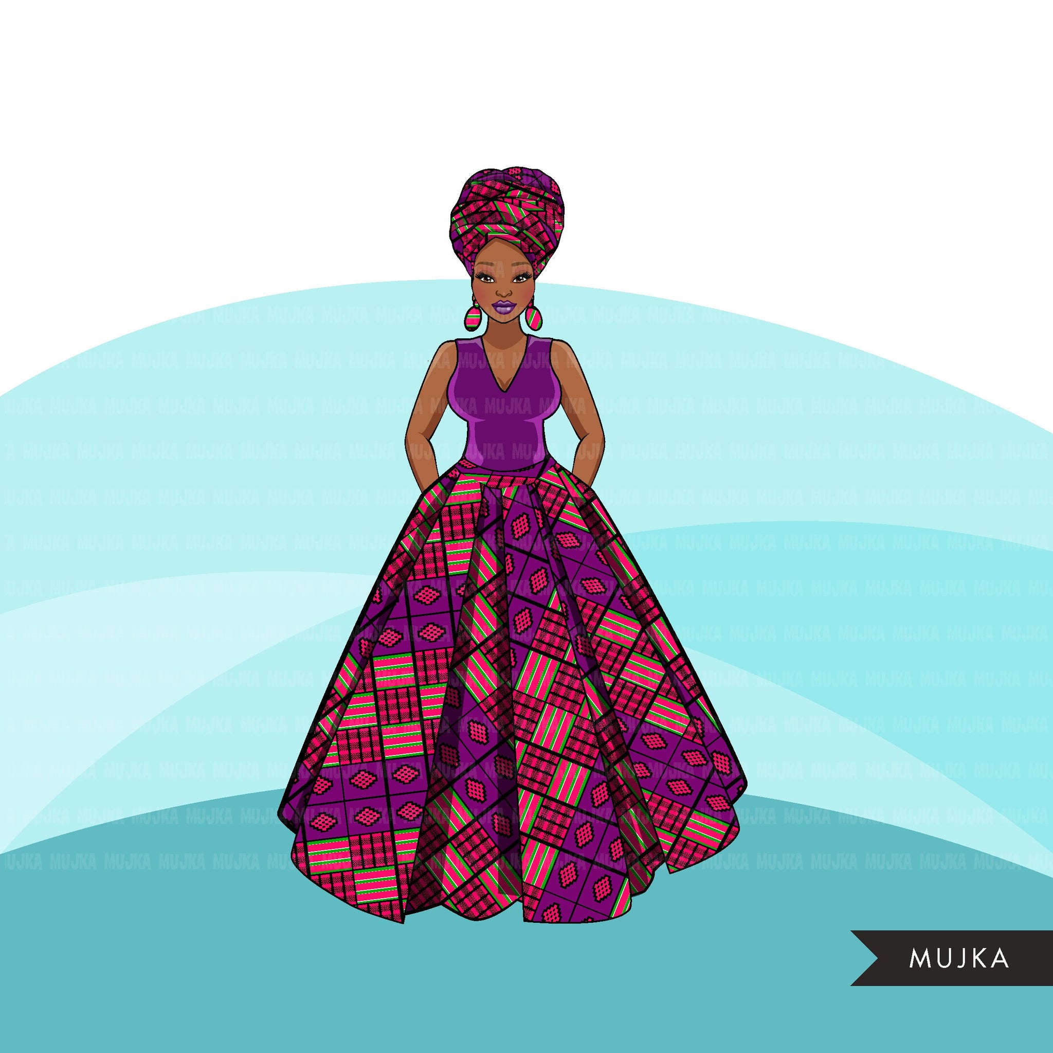 Ankara Fashion Graphics, mix Kente African dress, black woman Sublimation designs for Cricut & Cameo, commercial use PNG clipart