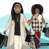 Fall Fashion Graphics, Curvy Black Woman shopping, afro sisters, friends Sublimation designs for Cricut & Cameo, commercial use PNG clipart