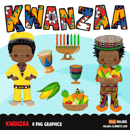 Kwanzaa Clipart, African culture, African holiday, heritage graphics, Kwanzaa black boys png sublimation clip art, black history