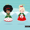 Christmas Angels clipart bundle, Noel Illustrations, black girl, afro angel, commercial use graphics, Png sublimation clip art