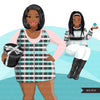 Fashion Clipart, pastel Christmas party, curvy black woman, friends, sisterhood Sublimation designs for Cricut & Cameo, commercial use PNG