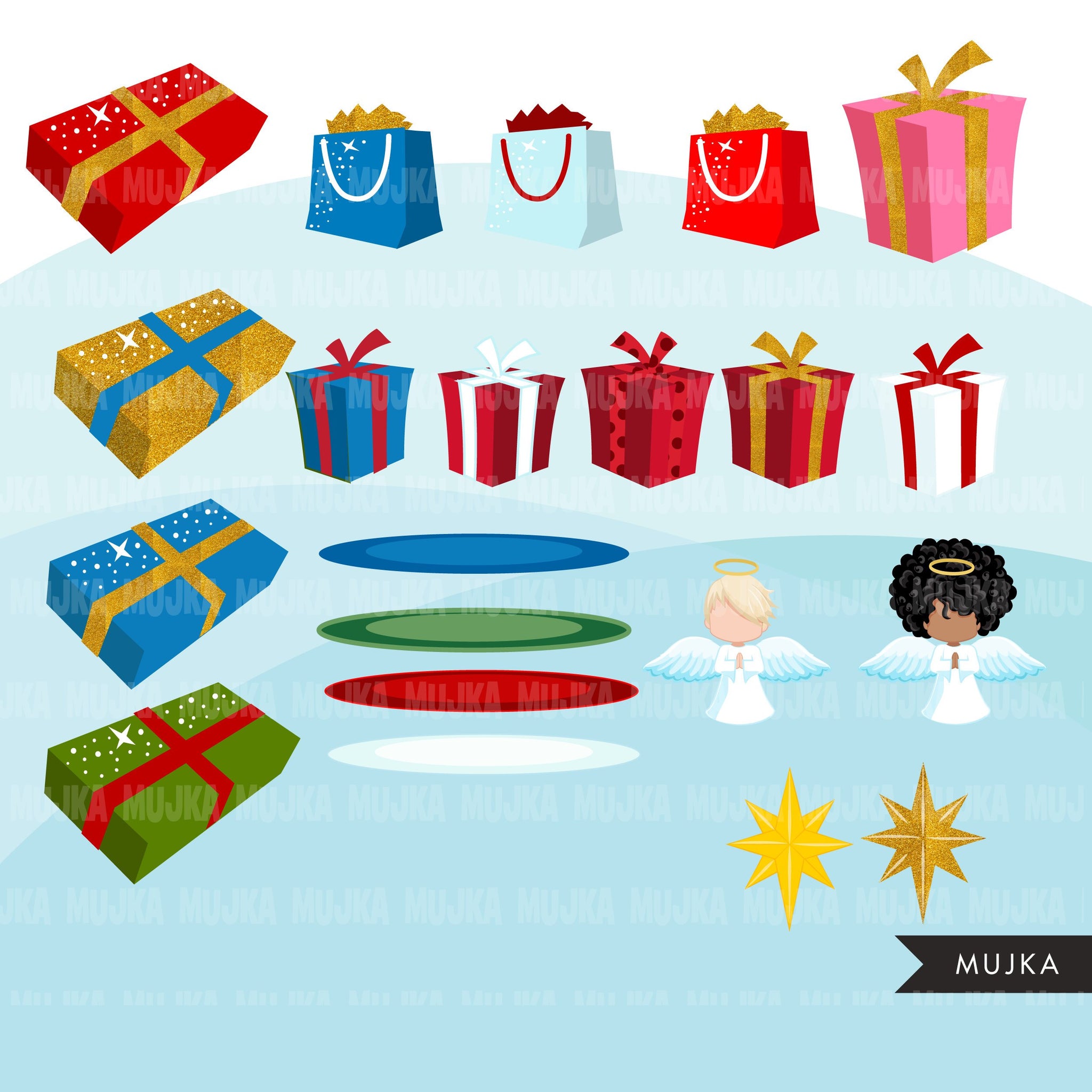 Christmas tree Clipart, Christmas tree creator, ornaments, gift boxes png clip art, commercial use sublimation graphics