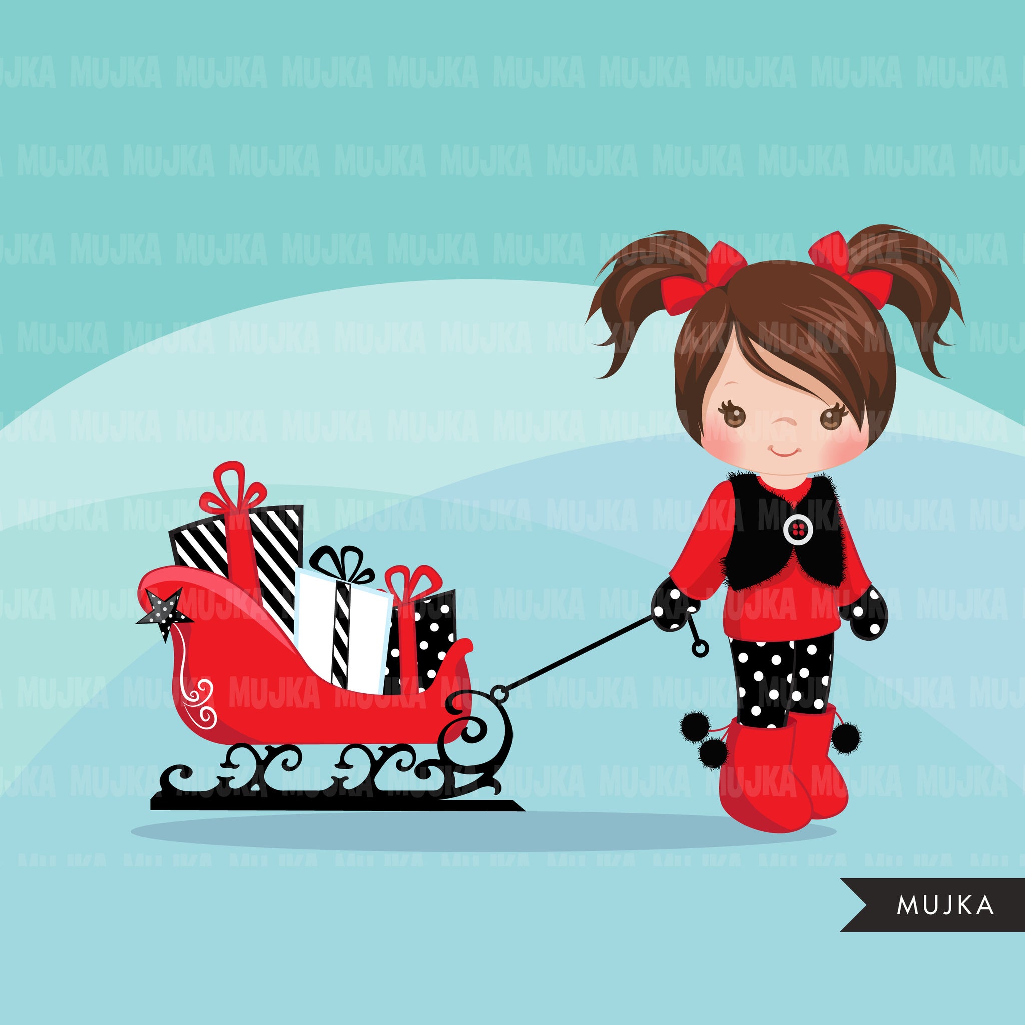 Christmas Clipart, girl with Sled, Christmas kids, Noel graphics, Holiday characters, png sublimation clip art